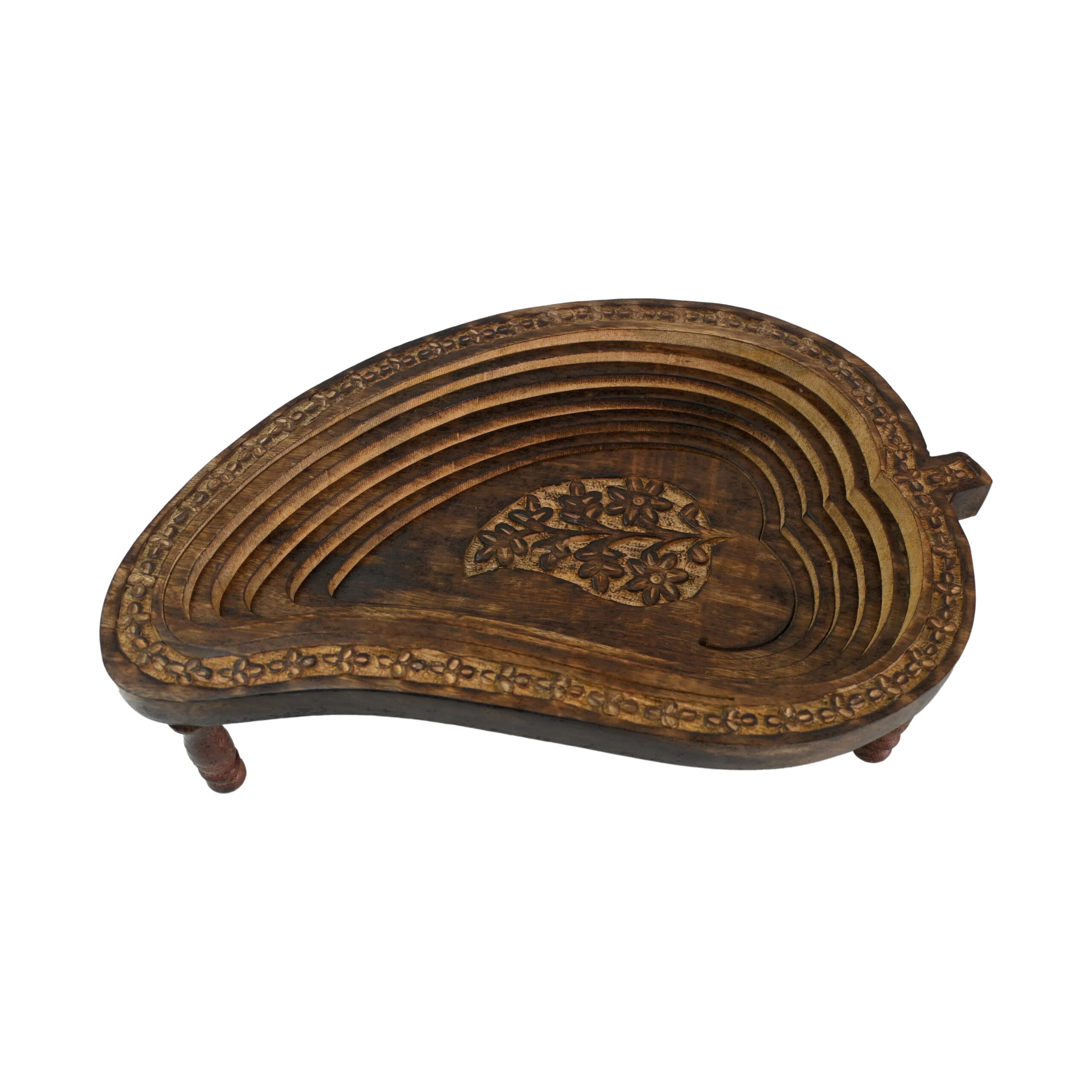 Wooden Fruit Bowl with Carved Stand