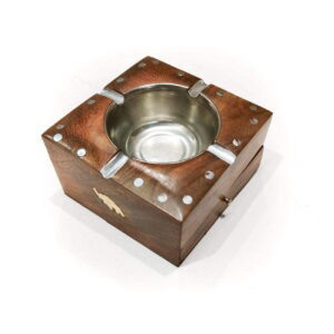 Wooden Ashtray with Stainless Steel Bowl