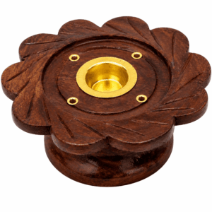 Wooden Flower Incense Holder with Brass Center