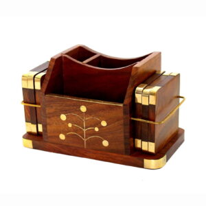 Wooden Desk Organizer with Coasters