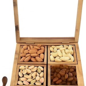 Wooden Dry Fruit Box with Glass Lid – 4 Compartments